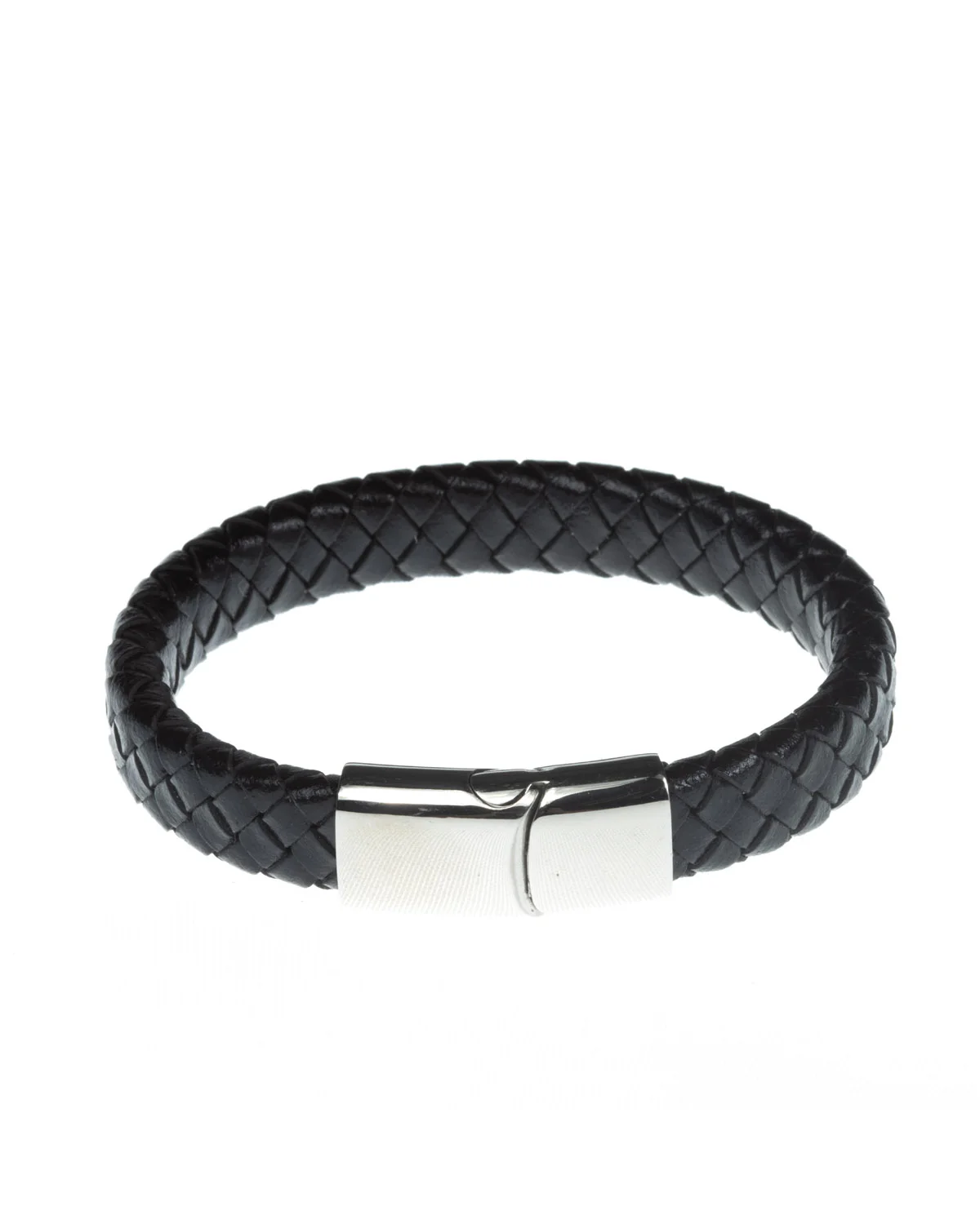 BLACK LEATHER BANGLE WITH SILVER CLASP 11MM - VARIOUS SIZE