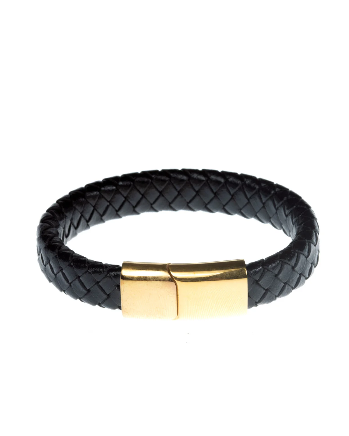 BLACK LEATHER BANGLE WITH GOLD CLASP  - VARIOUS SIZE