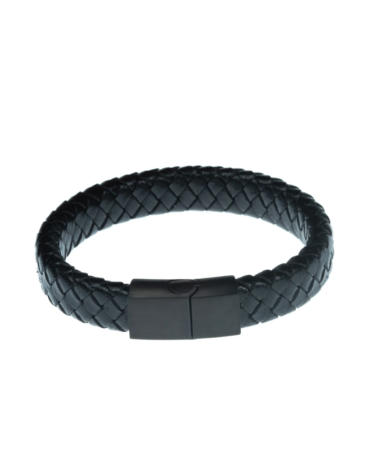 BLACK LEATHER BANGLE WITH BLACK CLASP - VARIOUS SIZE