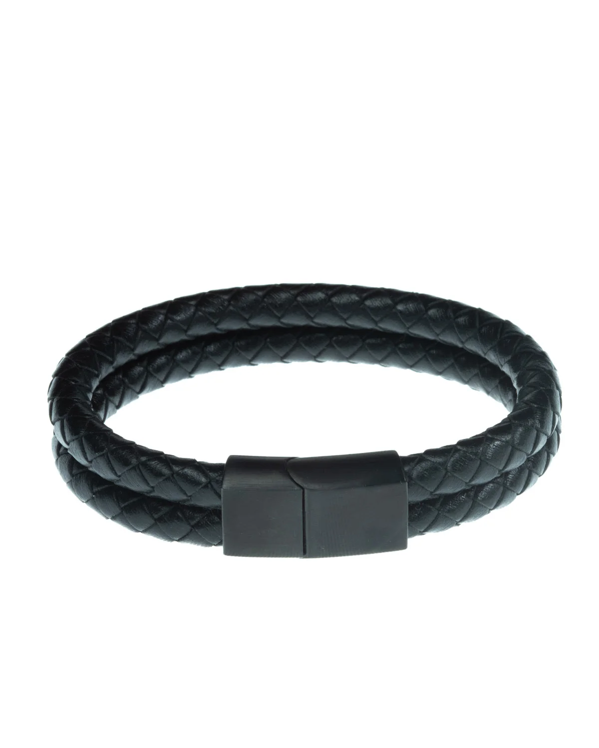 BLACK DOUBLE STRAP LEATHER BANGLE WITH BLACK CLASP