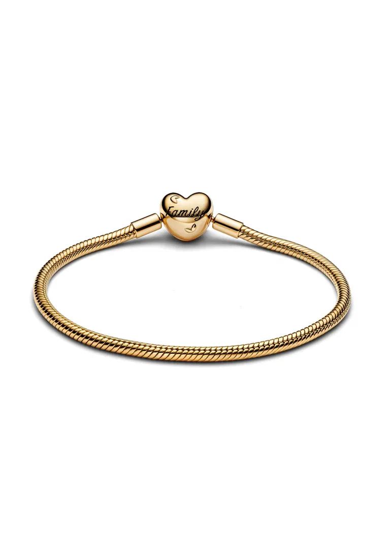 PANDORA 14K GOLD-PLATED FAMILY TREE HEART CLASP SNAKE CHAIN BRACELET