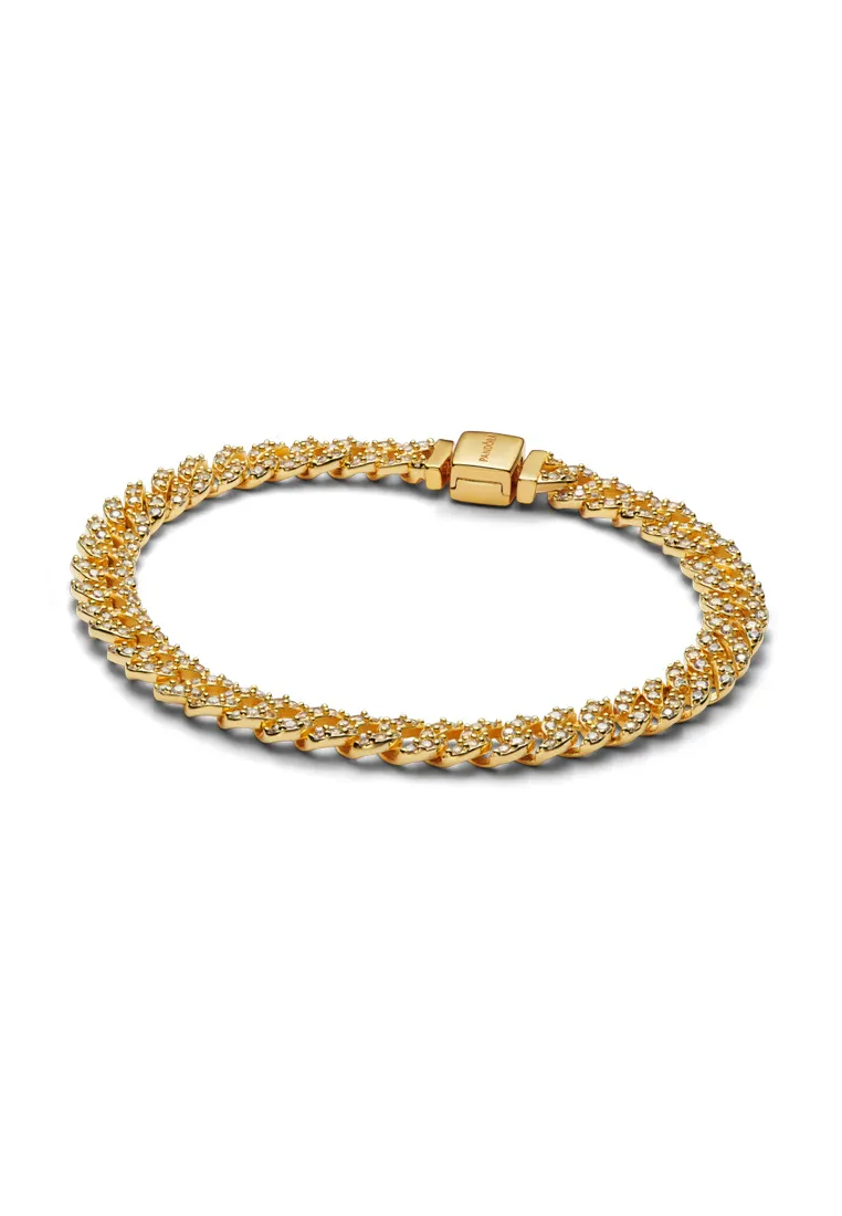 PANDORA 14K GOLD-PLATED PAVÉ CUBAN CHAIN BRACELET