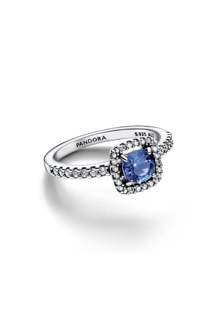 PANDORA SPARKLING SQUARE BLUE HALO RING