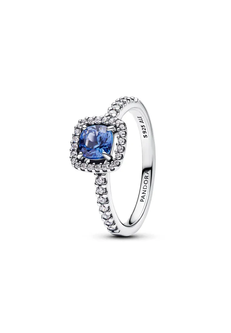 PANDORA SPARKLING SQUARE BLUE HALO RING