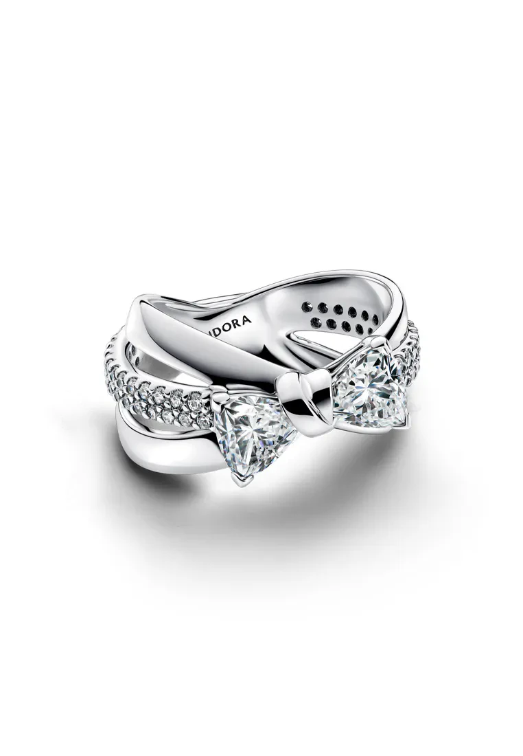 PANDORA SPARKLING BOW CROSSOVER RING