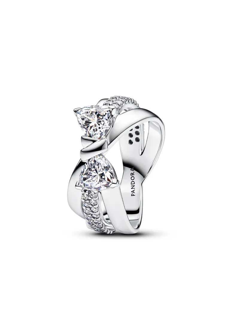 PANDORA SPARKLING BOW CROSSOVER RING
