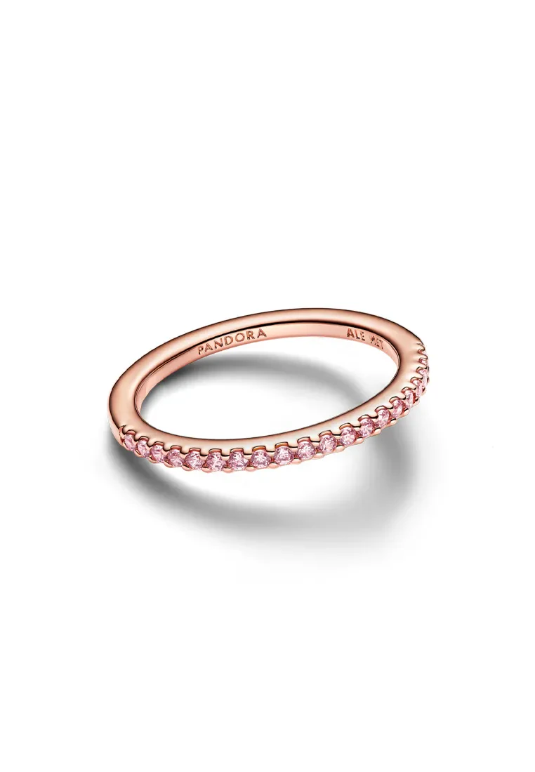 PANDORA 14K ROSE GOLD-PLATED SPARKLING PINK BAND RING