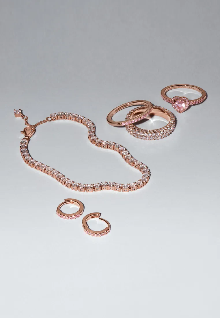 PANDORA 14K ROSE GOLD-PLATED SPARKLING PINK BAND RING