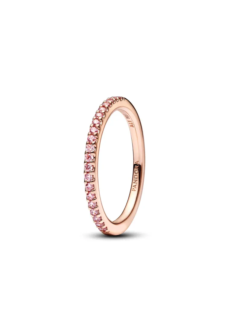 PANDORA 14K ROSE GOLD-PLATED SPARKLING PINK BAND RING