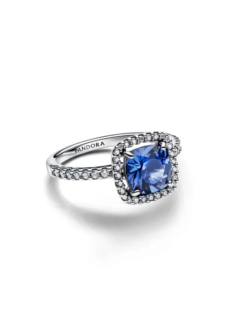 PANDORA SPARKLING SQUARE BLUE HALO STATEMENT RING
