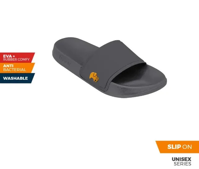 FIPPER SLIP ON NON-RUBBER FOR UNISEX IN GREY (DARK) / GREY (DARK) / MUSTARD