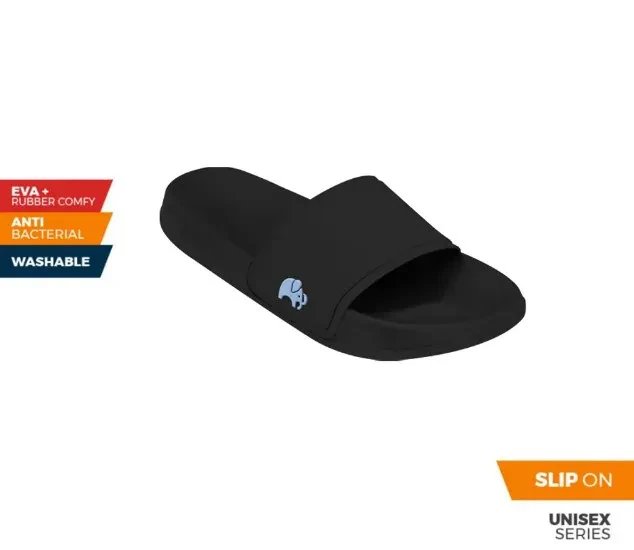 FIPPER SLIP ON NON-RUBBER FOR MEN IN BLACK / BLACK / BLUE (ECHO)