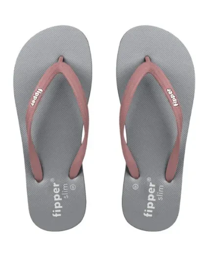 FIPPER SLIM RUBBER SLIPPER FOR WOMEN IN GREY (LIGHT) / BROWN (THATCH)