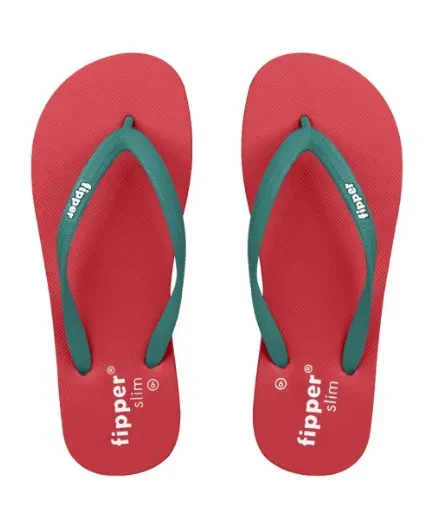 FIPPER SLIM RUBBER SLIPPER FOR WOMEN IN RED (VALEN) / GREEN (STONE)