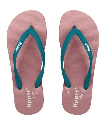 FIPPER SLIM RUBBER SLIPPER FOR WOMEN IN BROWN (THATCH) / TEAL