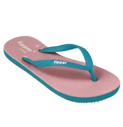 FIPPER SLIM RUBBER SLIPPER FOR WOMEN IN BROWN (THATCH) / TEAL
