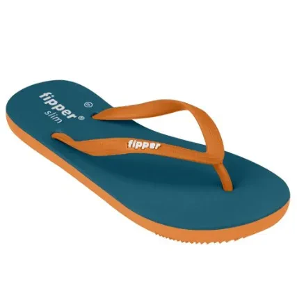 FIPPER SLIM RUBBER SLIPPER FOR WOMEN IN BLUE (SNORKEL) / ORANGE