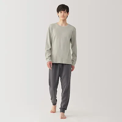 M'S WARM COTTON AND WOOL L/S T-SHIRT - SAND BEIGE