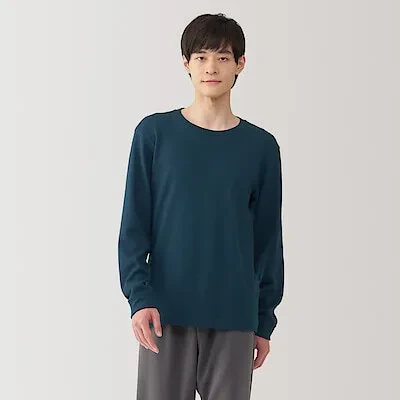 M'S WARM COTTON AND WOOL L/S T-SHIRT - NAVY