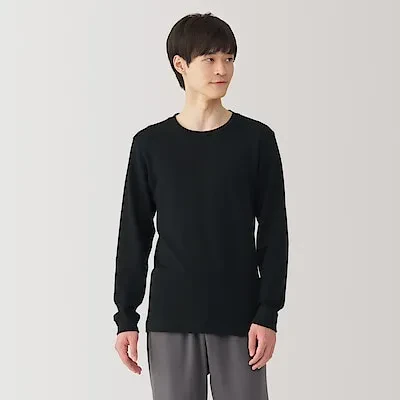 M'S WARM COTTON AND WOOL L/S T-SHIRT - BLACK