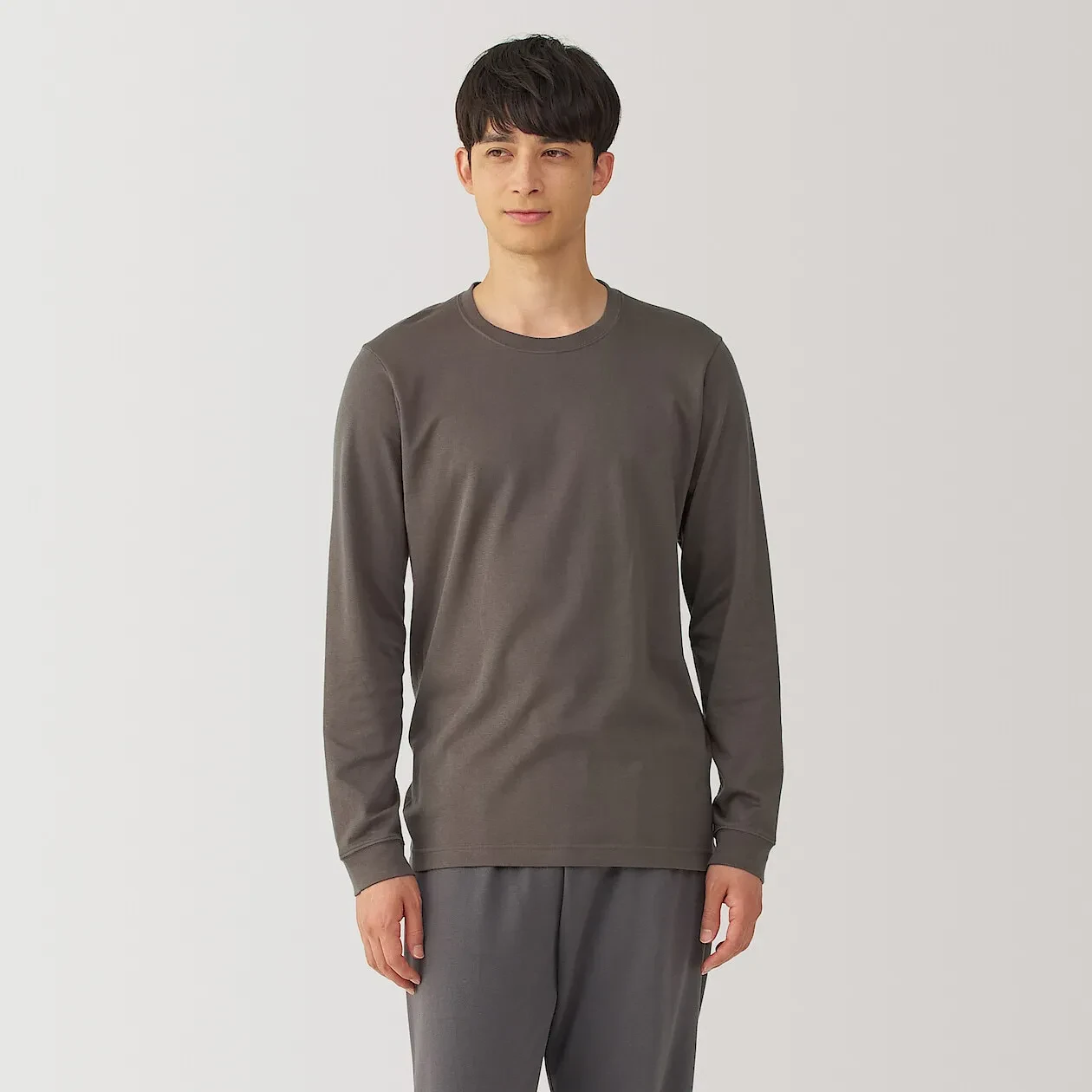M'S WARM,THICK COTTON L/S T-SHIRT - KHAKI
