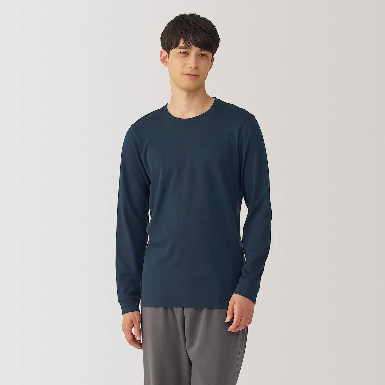 M'S WARM,THICK COTTON L/S T-SHIRT - DARK NAVY