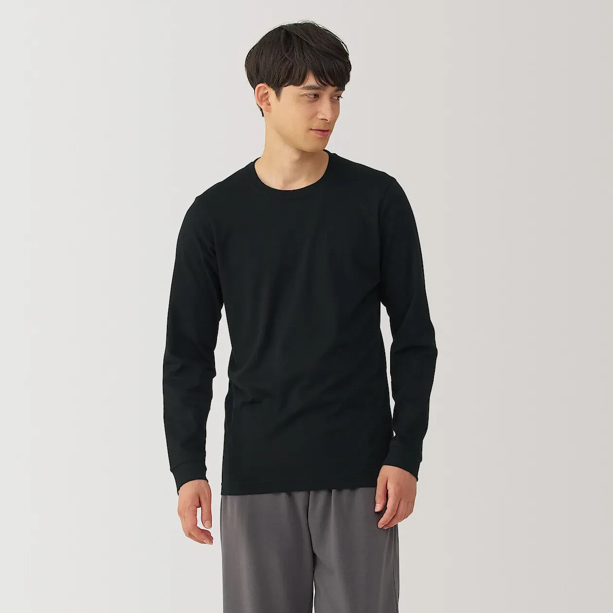 M'S WARM,THICK COTTON L/S T-SHIRT - BLACK