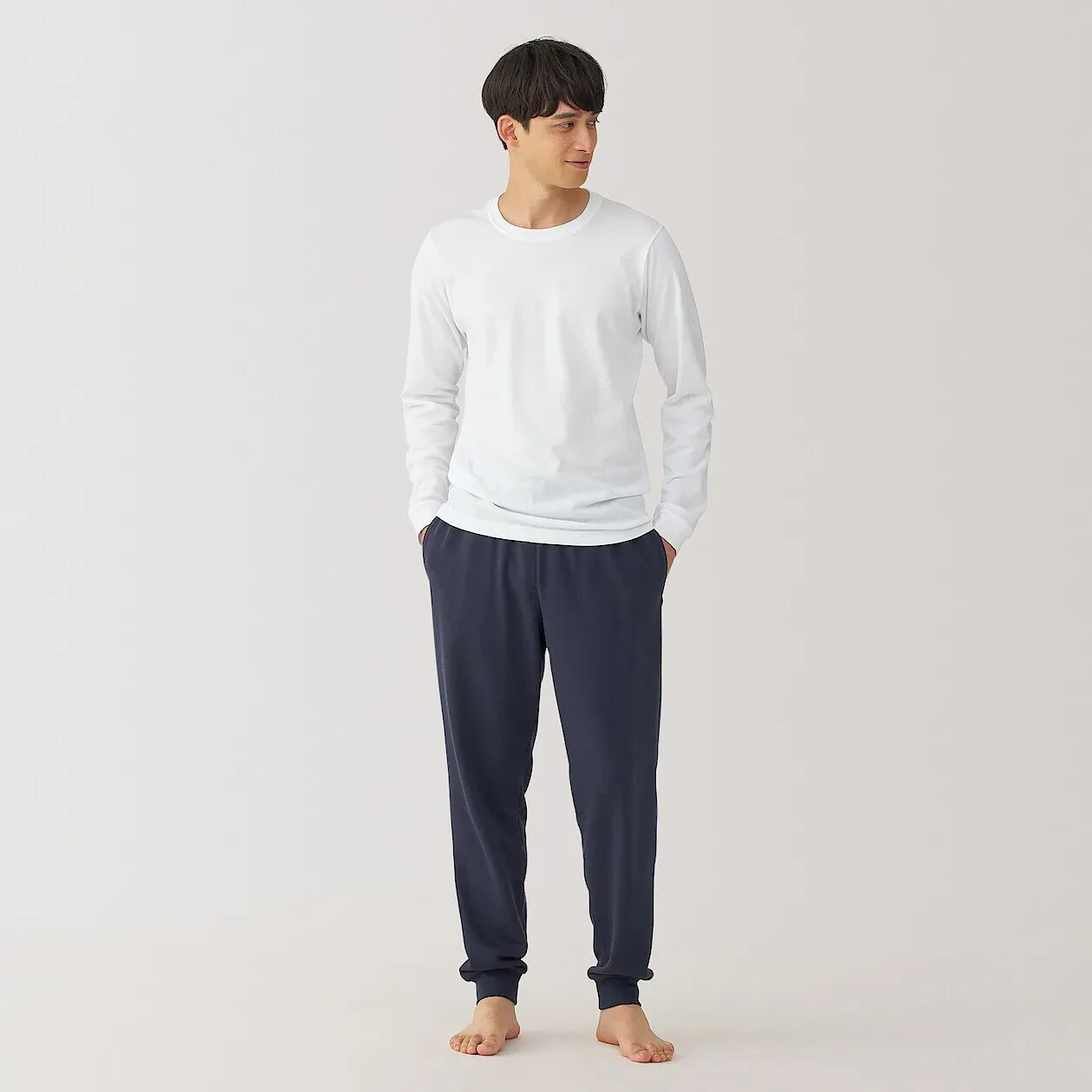 M'S WARM,THICK COTTON L/S T-SHIRT - WHITE