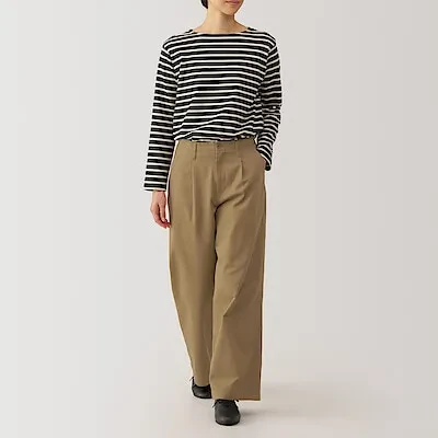WOMEN'S CHINO TUCKED WIDE PANTS INSEAM LONG - DK BEIGE