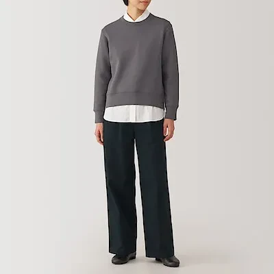 WOMEN'S CHINO TUCKED WIDE PANTS INSEAM LONG - BLACK