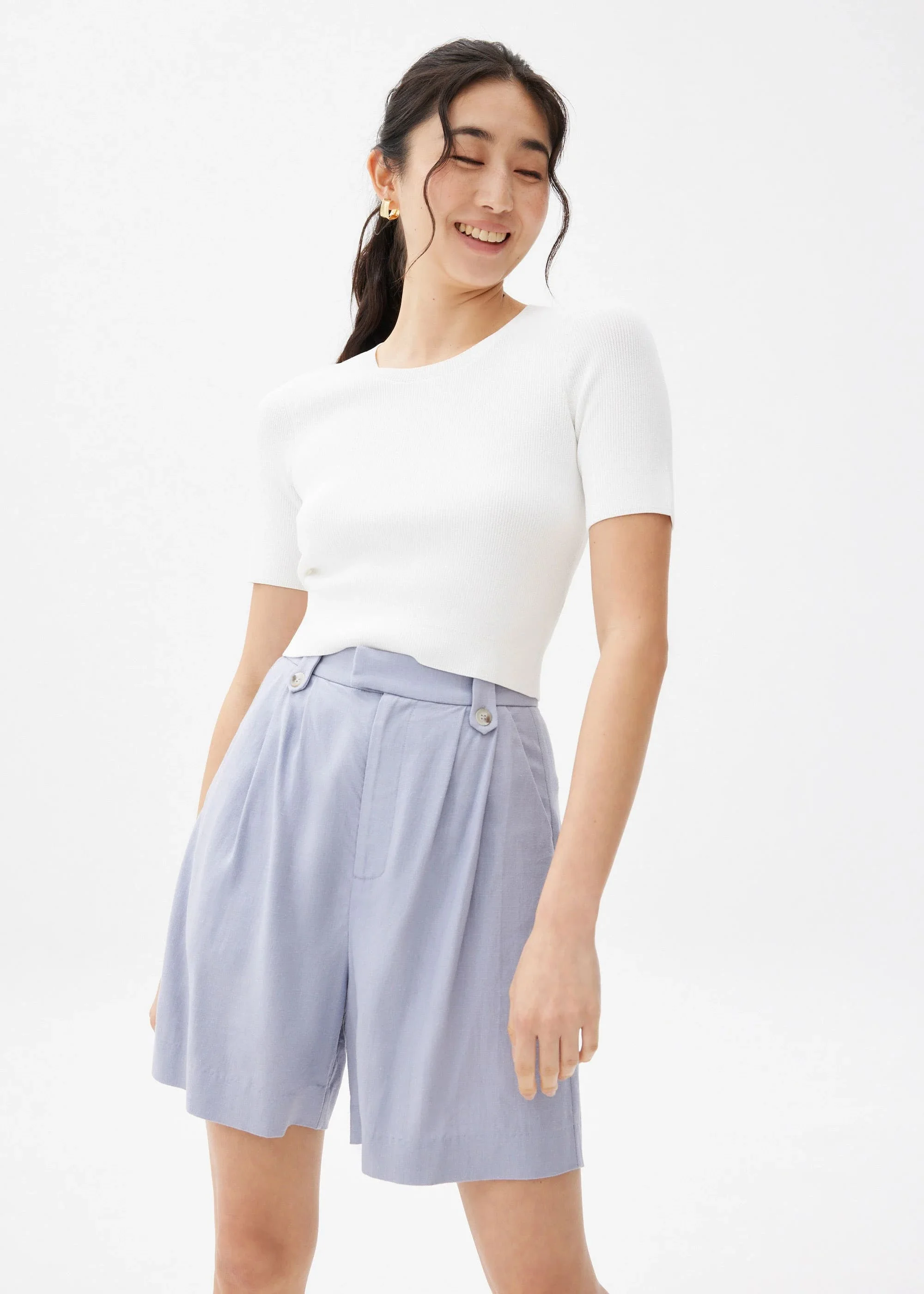 LINEN A-LINE SHORTS - DUSTY BLUE