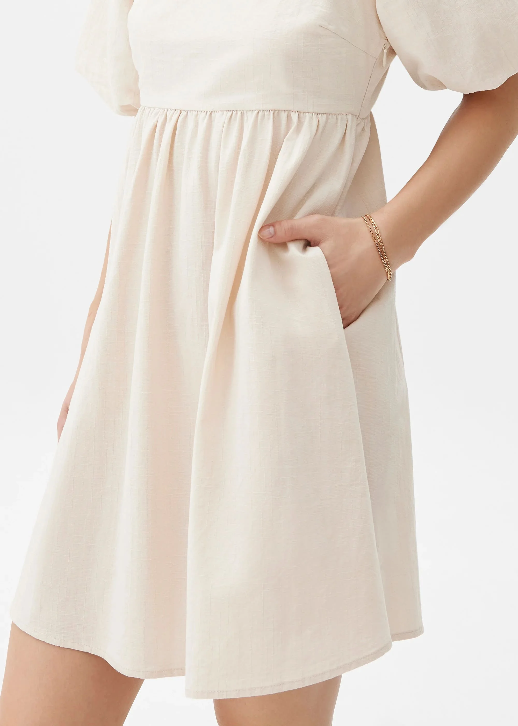 PUFF SLEEVE BABYDOLL MINI DRESS - IVORY