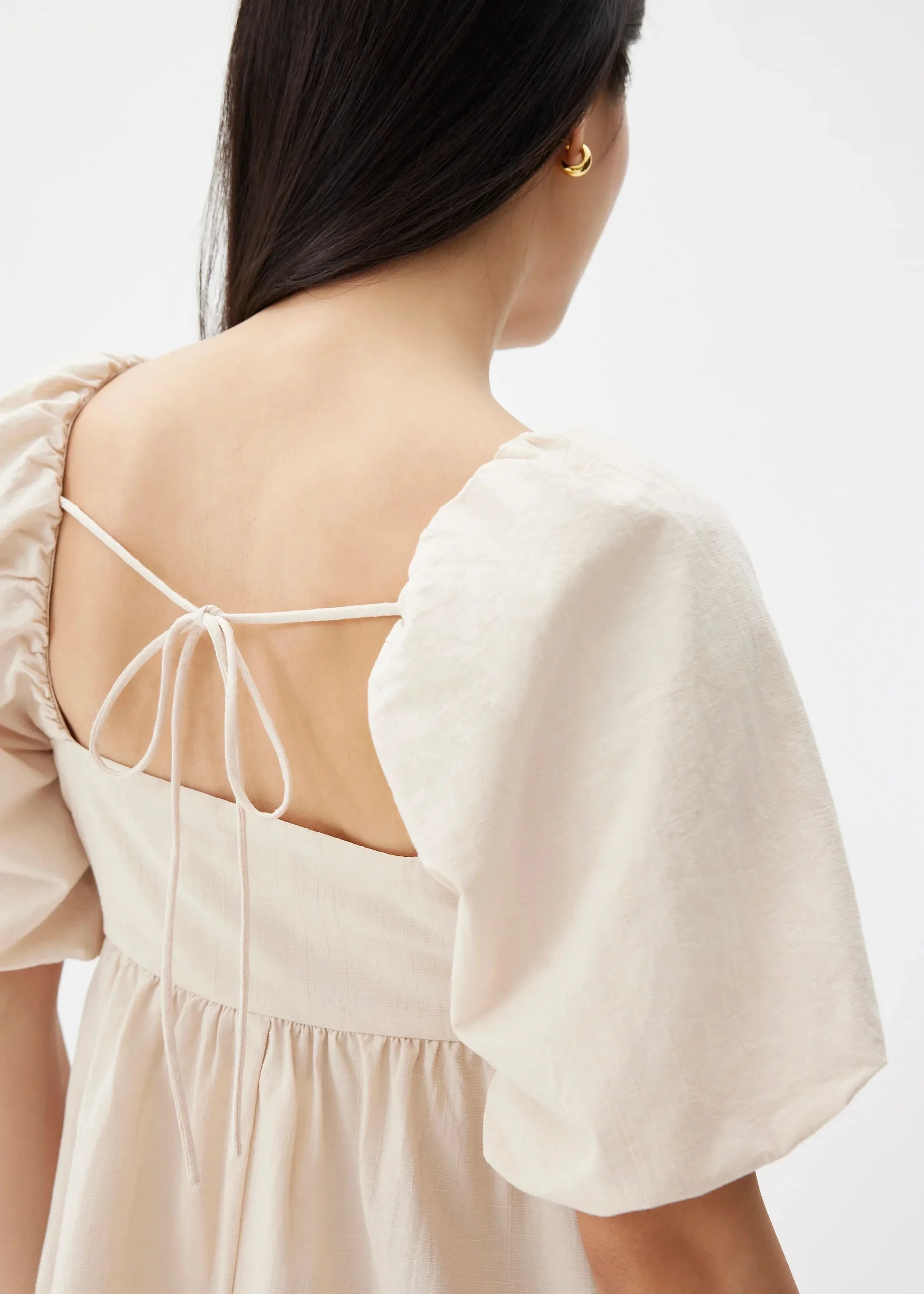 PUFF SLEEVE BABYDOLL MINI DRESS - IVORY