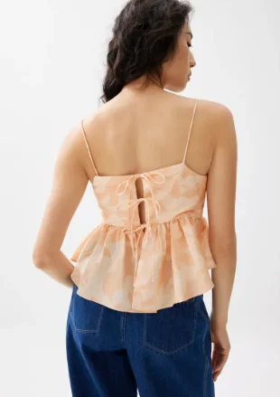 PADDED BABYDOLL PEPLUM TOP IN SUNBURST - PEACH