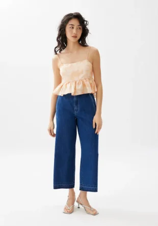 PADDED BABYDOLL PEPLUM TOP IN SUNBURST - PEACH