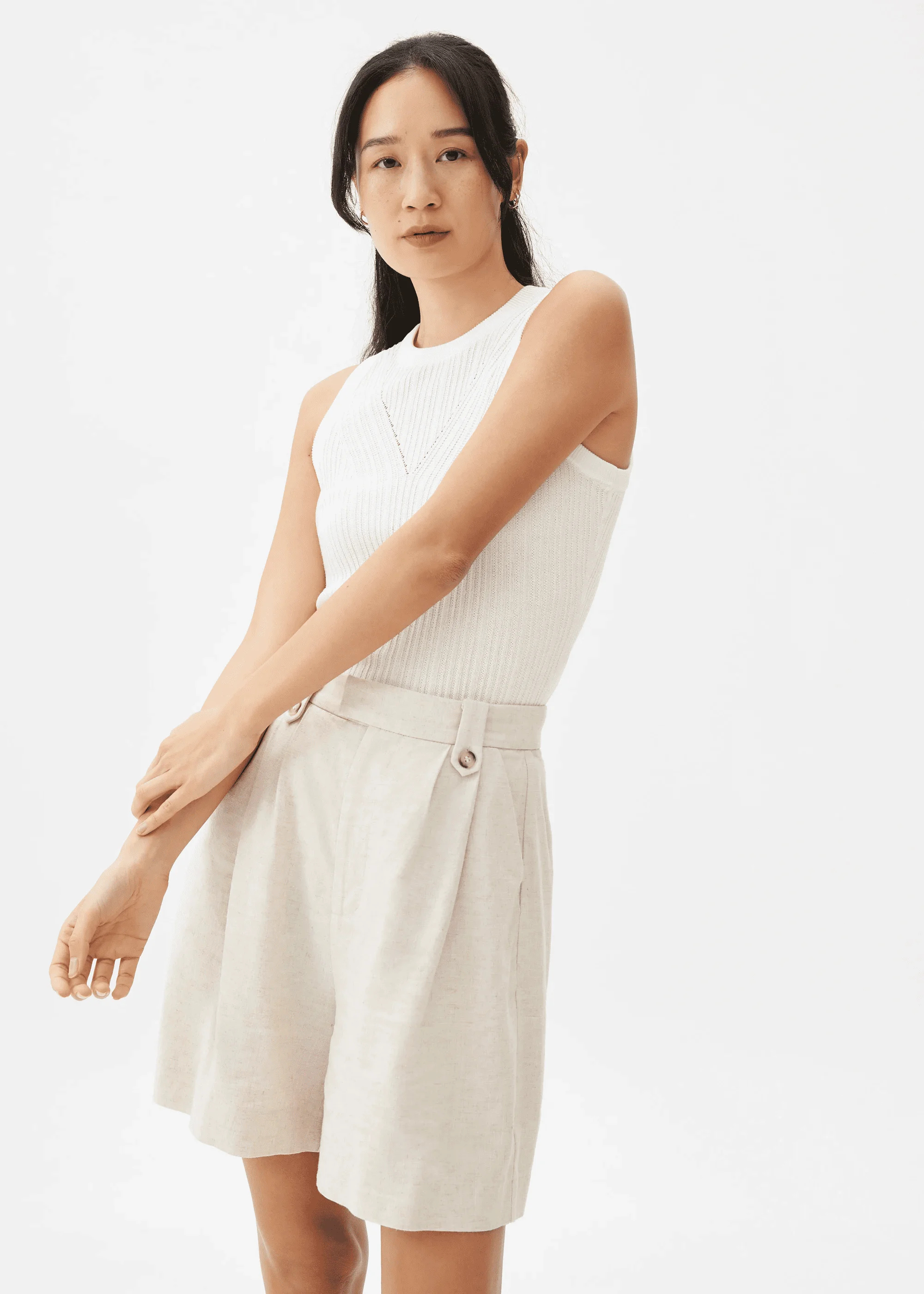 LINEN A-LINE SHORTS - SAND