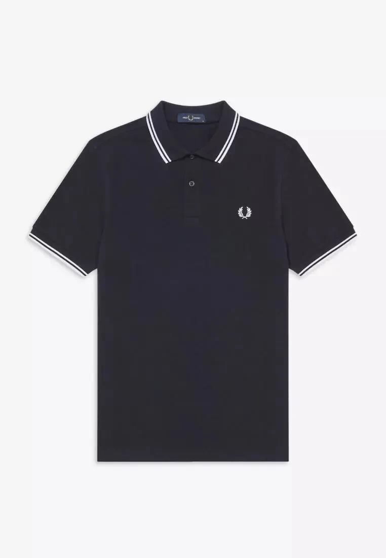 TWIN TIPPED FRED PERRY SHIRT - NAVY/SNOW WHITE/SNOW WHITE