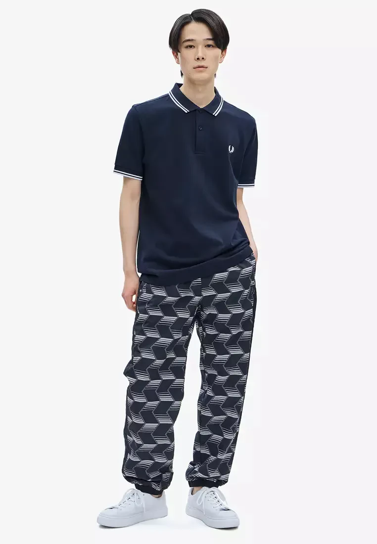TWIN TIPPED FRED PERRY SHIRT - NAVY/SNOW WHITE/SNOW WHITE