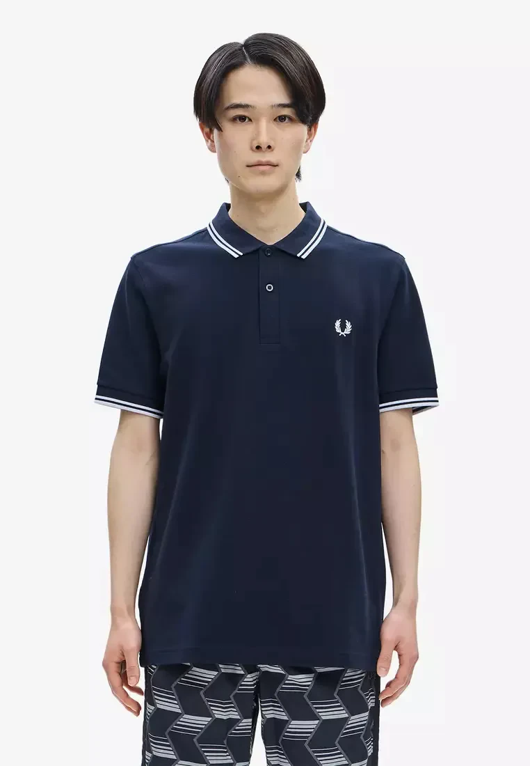 TWIN TIPPED FRED PERRY SHIRT - NAVY/SNOW WHITE/SNOW WHITE