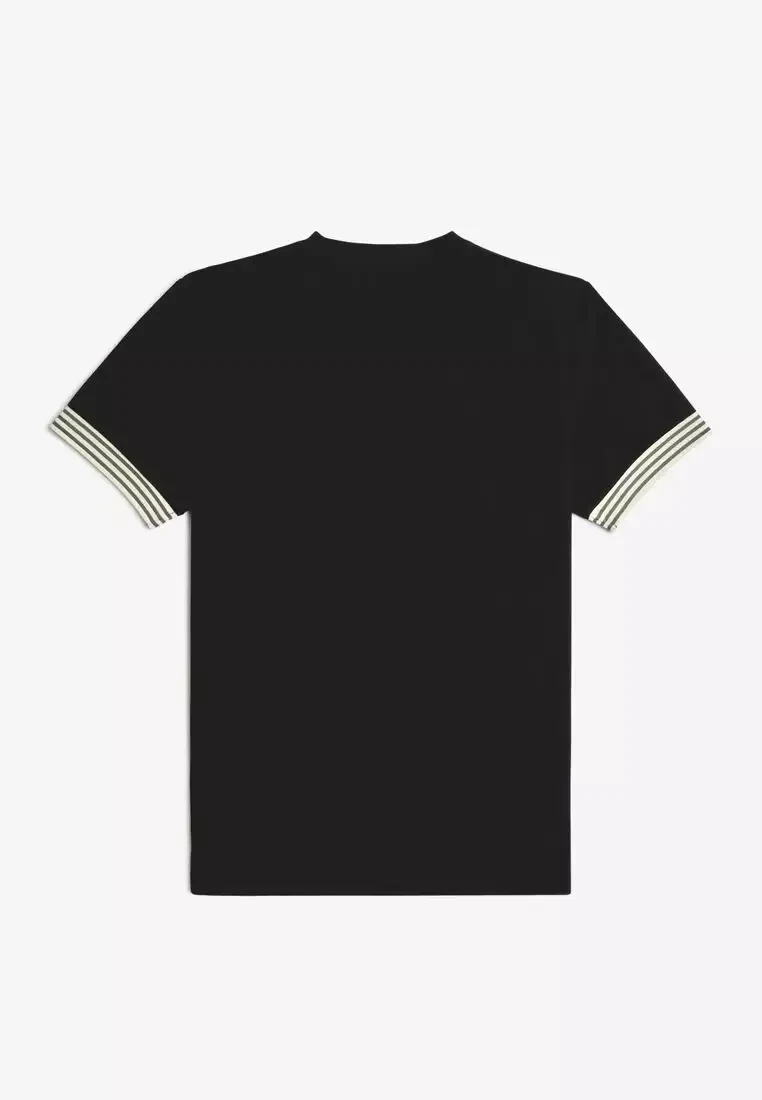 STRIPED CUFF T-SHIRT - BLACK