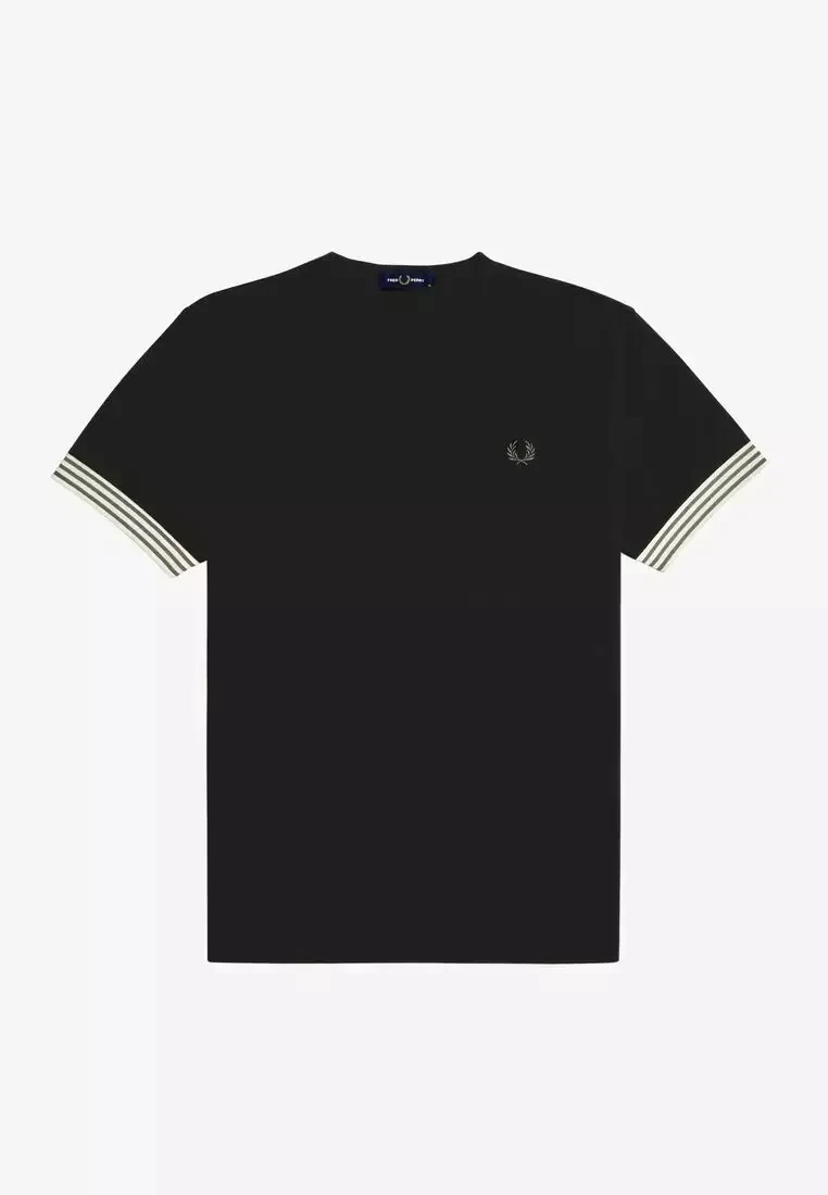 STRIPED CUFF T-SHIRT - BLACK