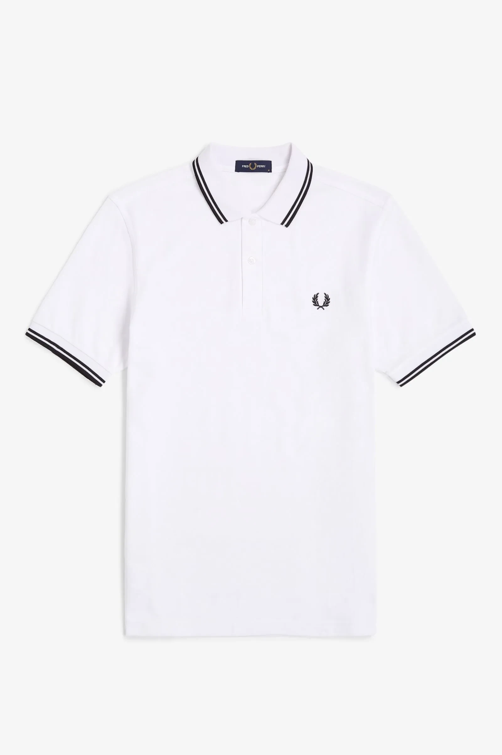 TWIN TIPPED FRED PERRY SHIRT - WHITE/BLACK/BLACK