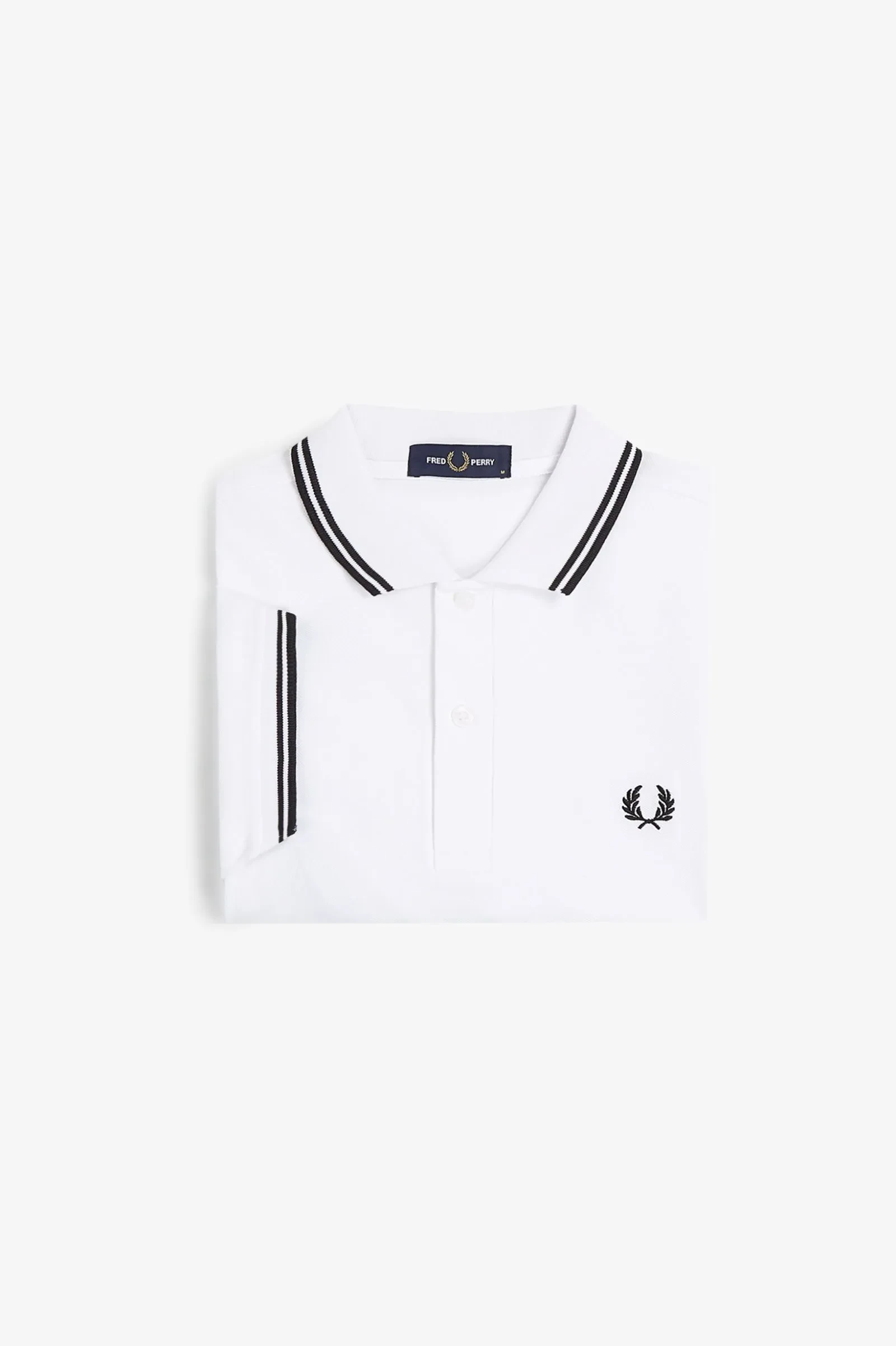 TWIN TIPPED FRED PERRY SHIRT - WHITE/BLACK/BLACK