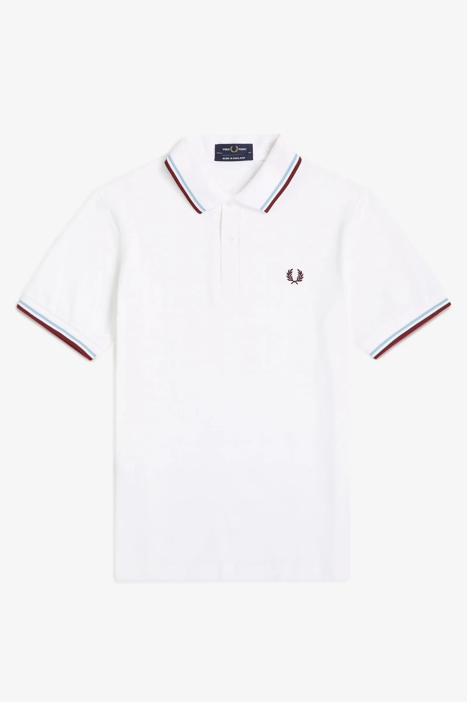 TWIN TIPPED FRED PERRY SHIRT - WHITE/ICE/MAROON