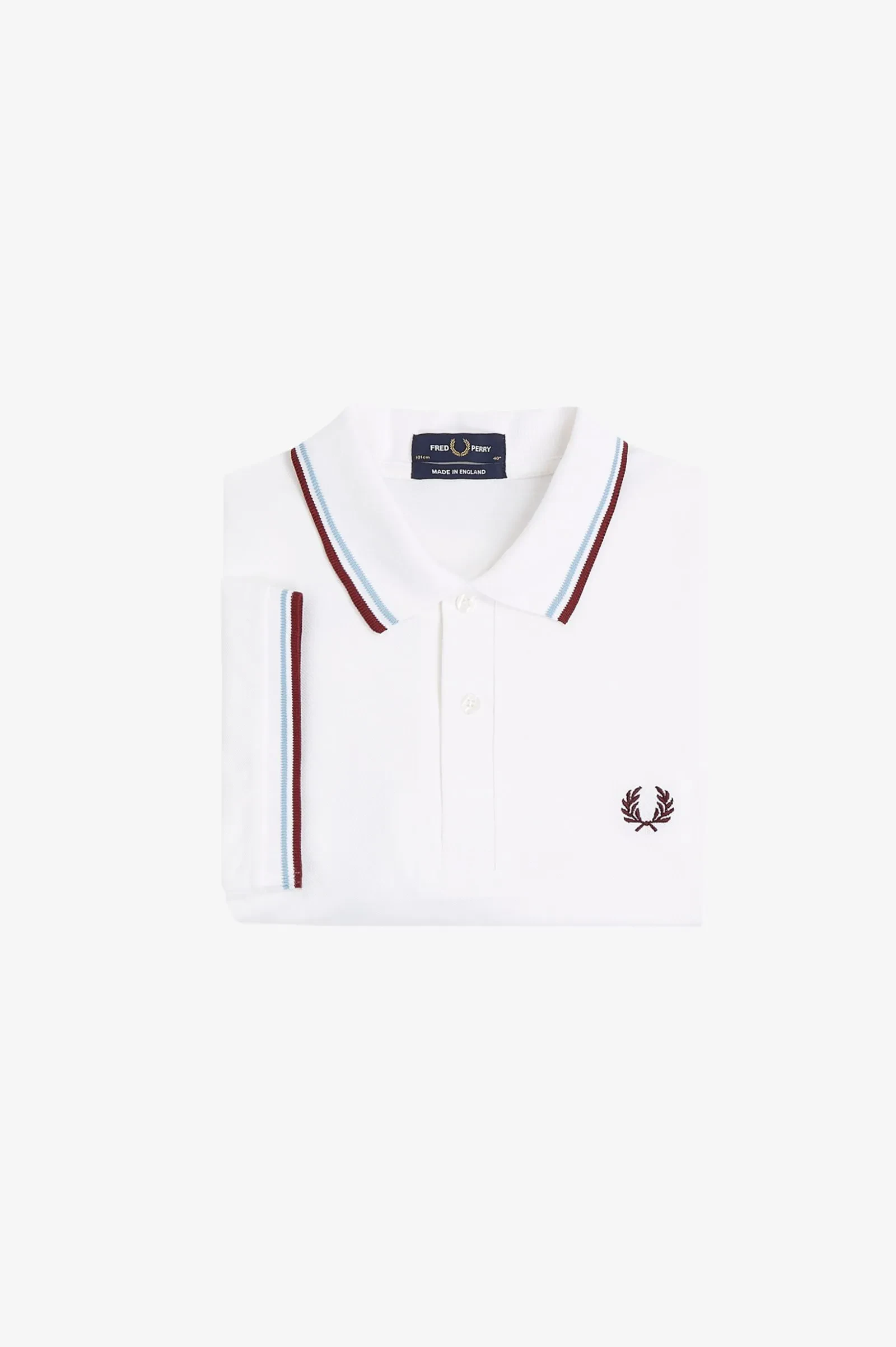 TWIN TIPPED FRED PERRY SHIRT - WHITE/ICE/MAROON
