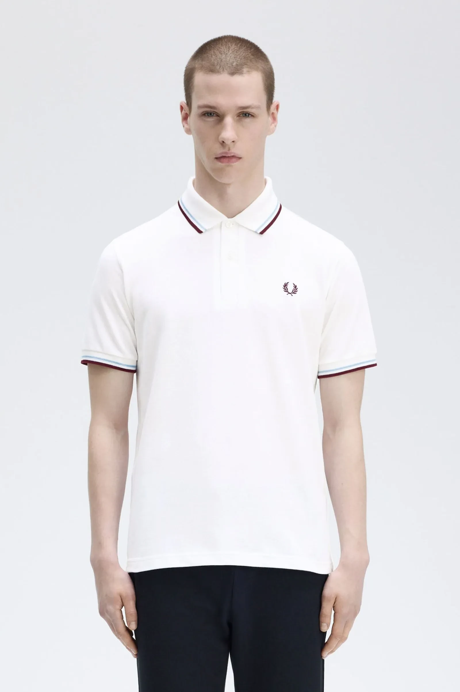 TWIN TIPPED FRED PERRY SHIRT - WHITE/ICE/MAROON