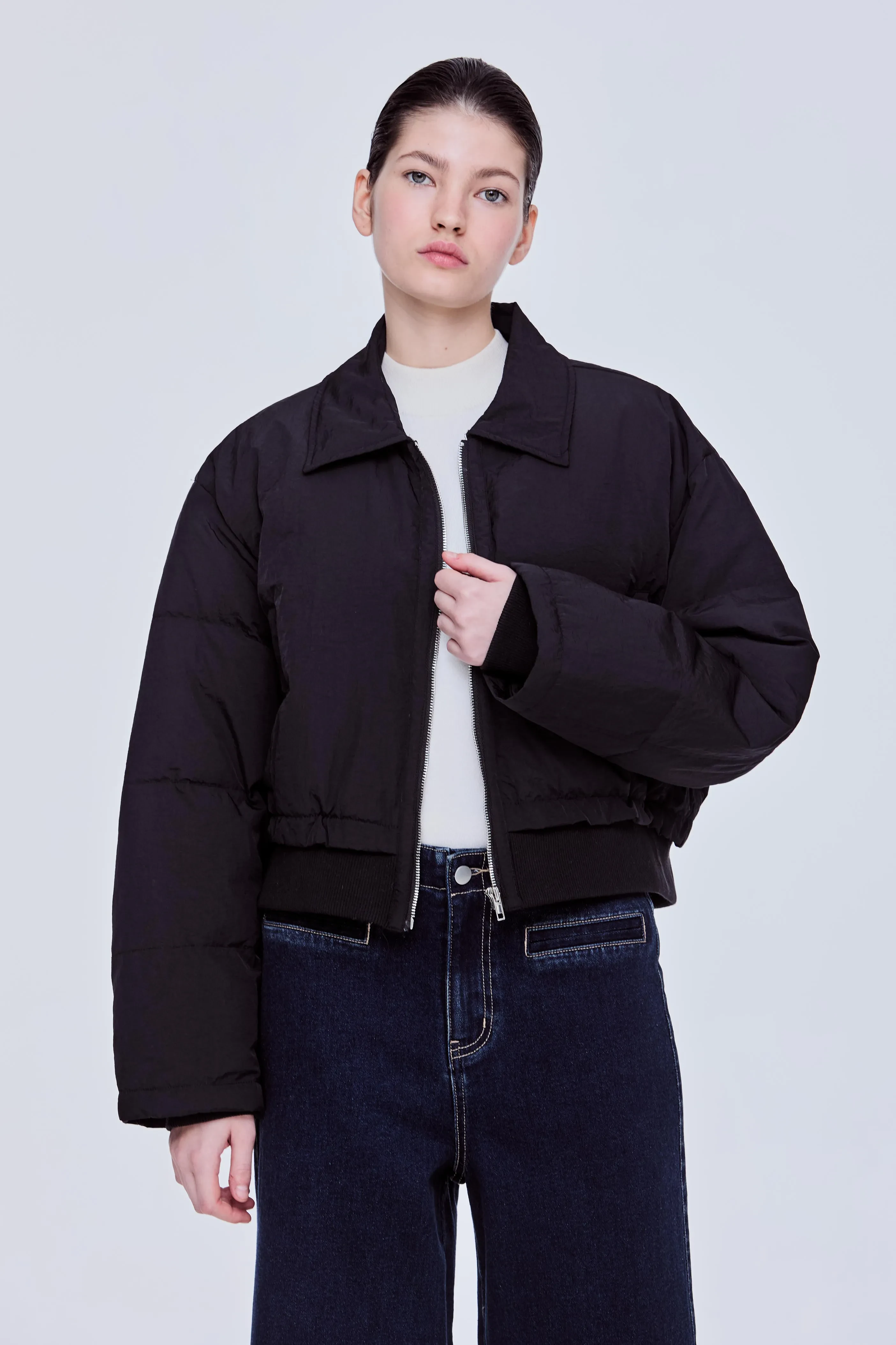 COLLARED PUFFER JACKET - BLACK