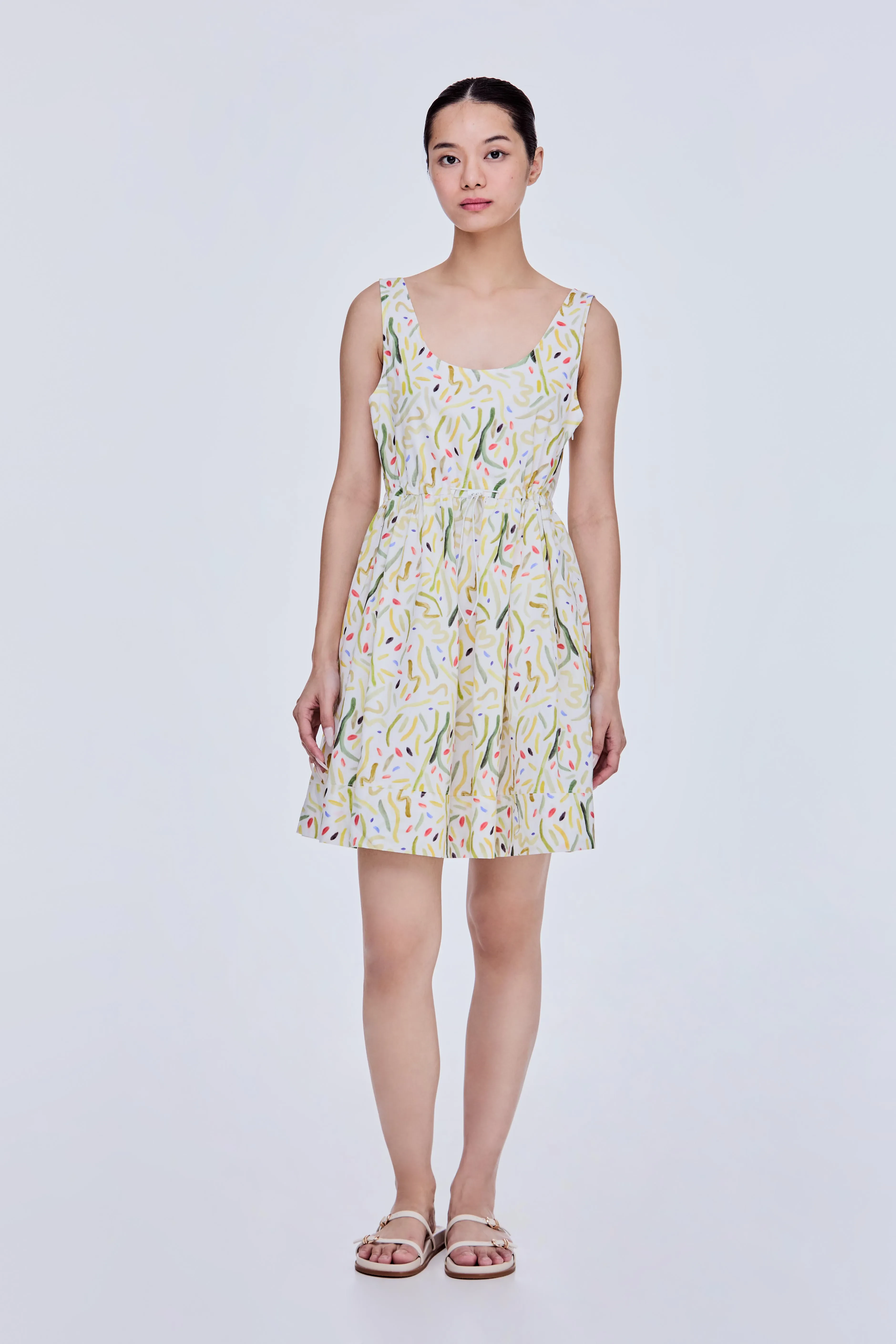 DOODLE PRINT BABYDOLL DRESS - LIME PRINTS