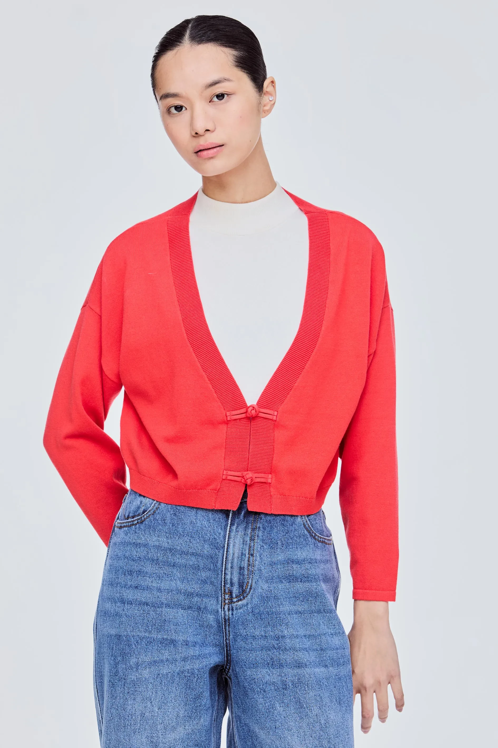 V-NECK CARDIGAN - TANGERINE RED