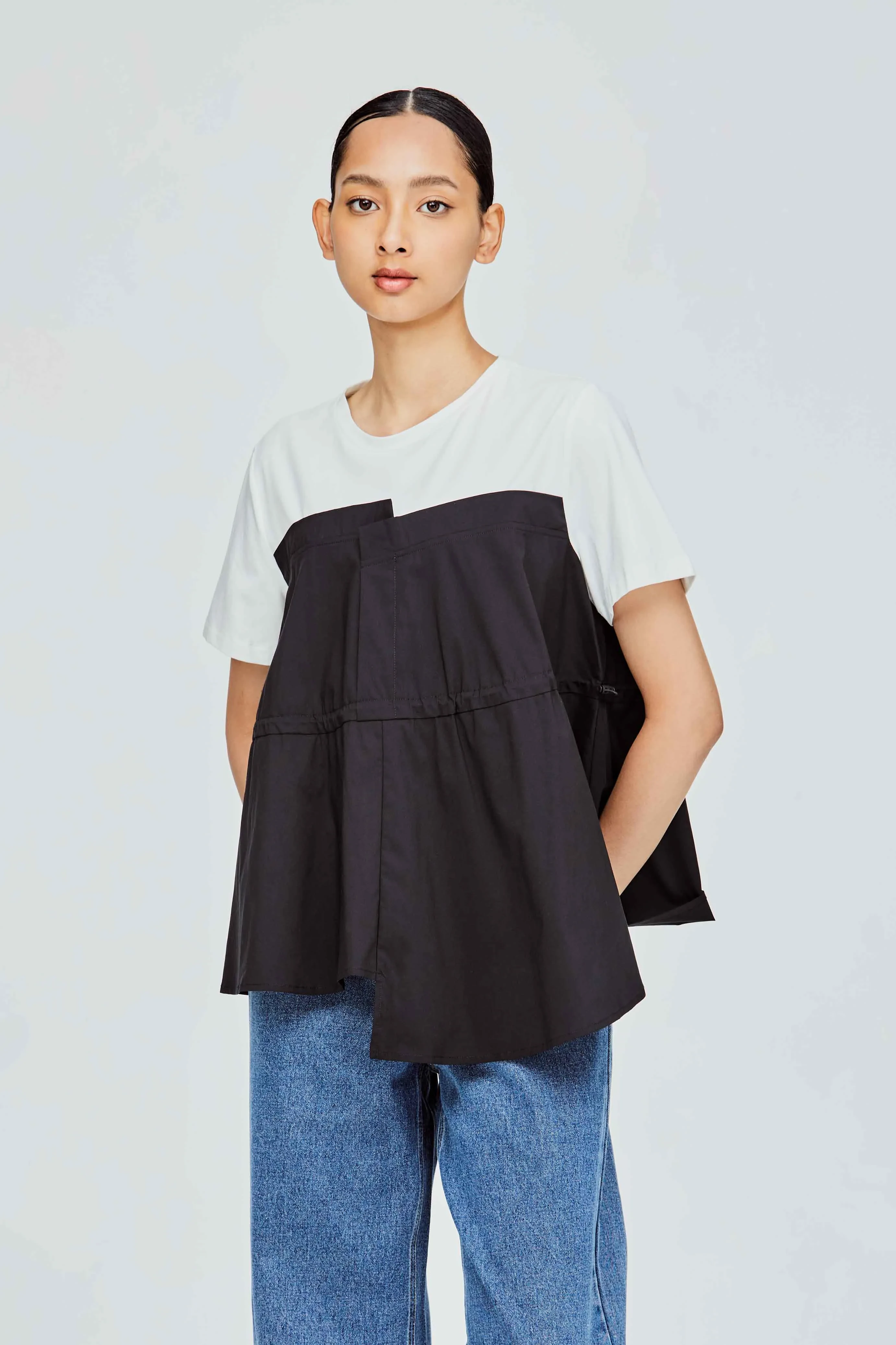 LAYERED ASYMMETRICAL SHIRT - BLACK